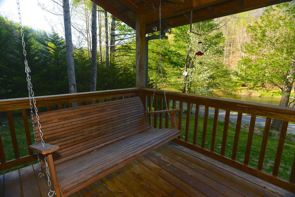 Large riverfront deck for coffee, reading, and relaxing