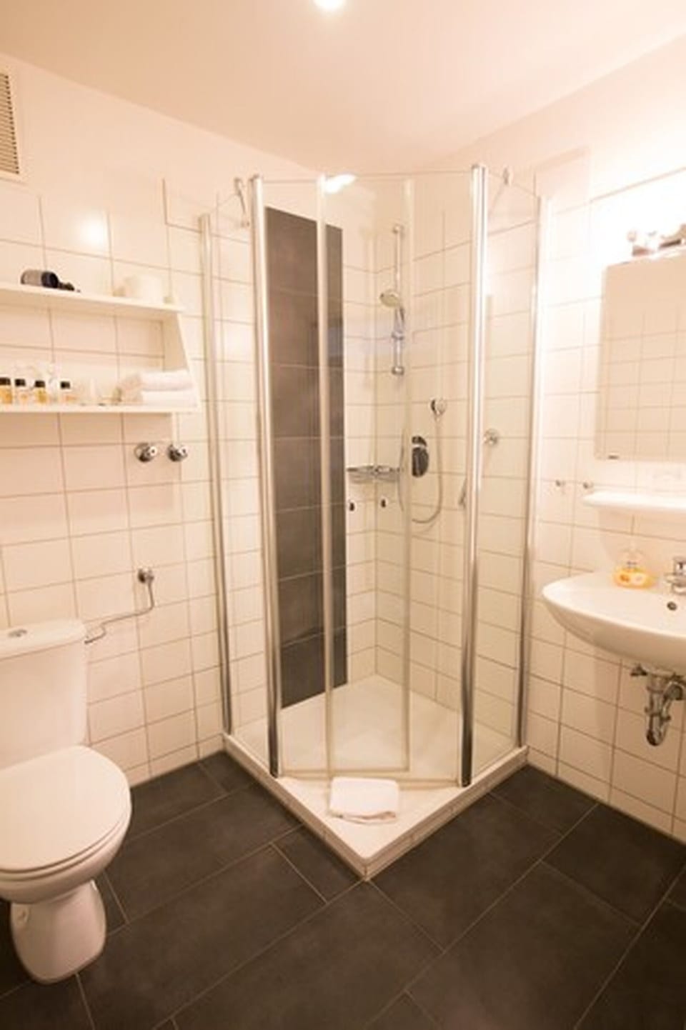 Shower, eco-friendly toiletries, hair dryer, towels