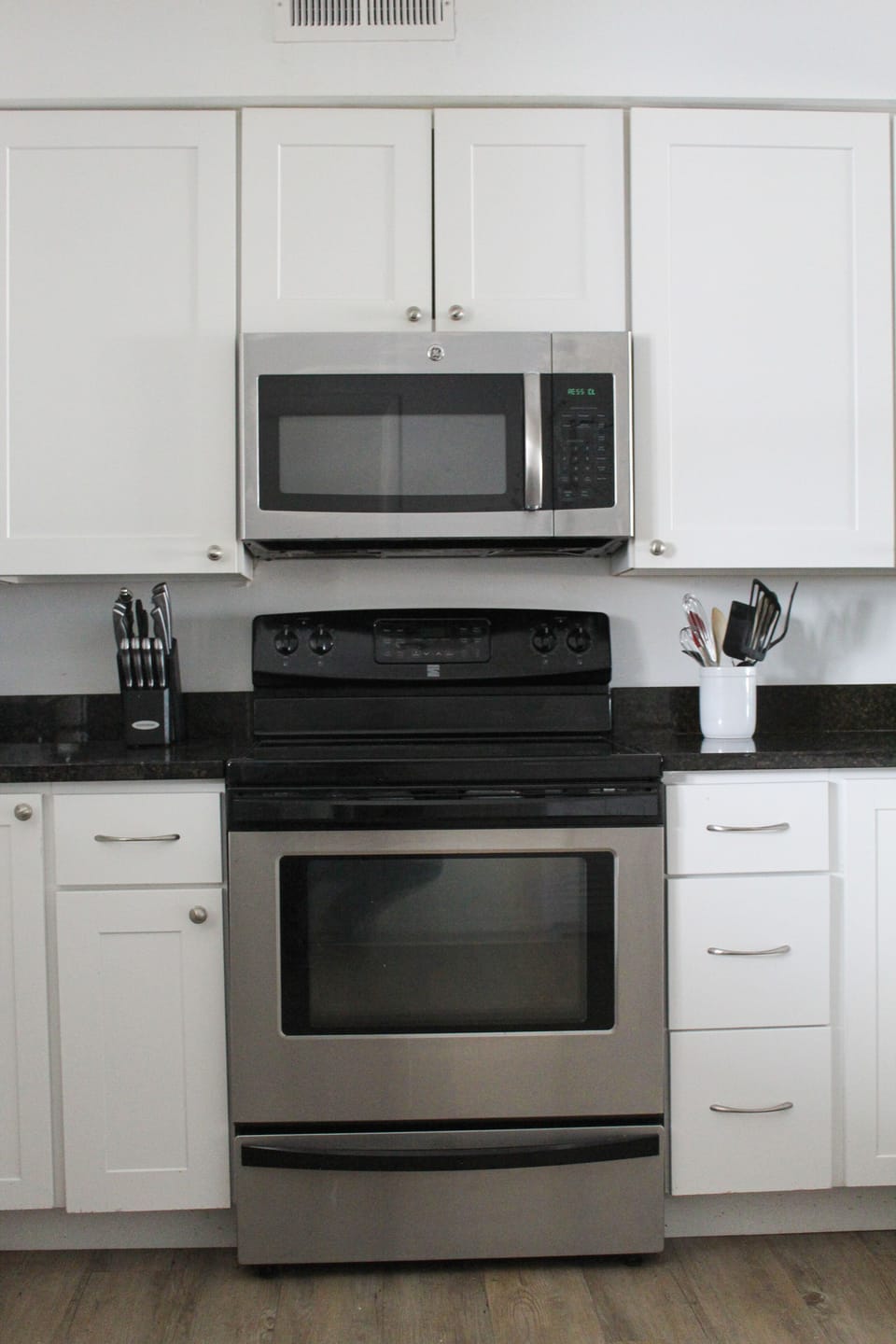 Kitchen with stainless appliances.