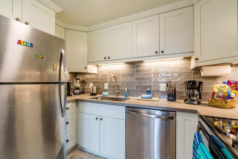 Kitchen is stocked with plenty of Supplies to Cook just like you do at home. 