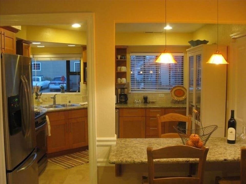 Enjoy a fresh cup of coffee and the morning paper at the breakfast bar