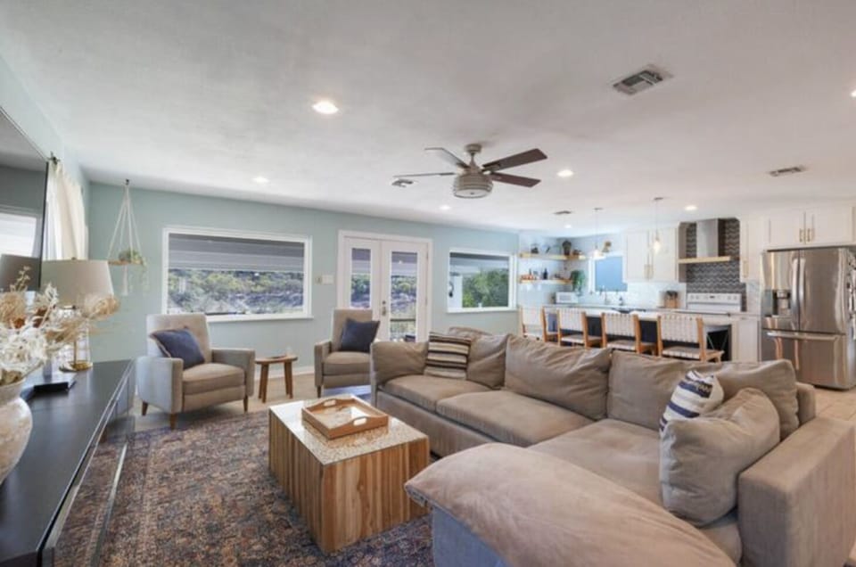 Our living room is the perfect spot for game nights with friends