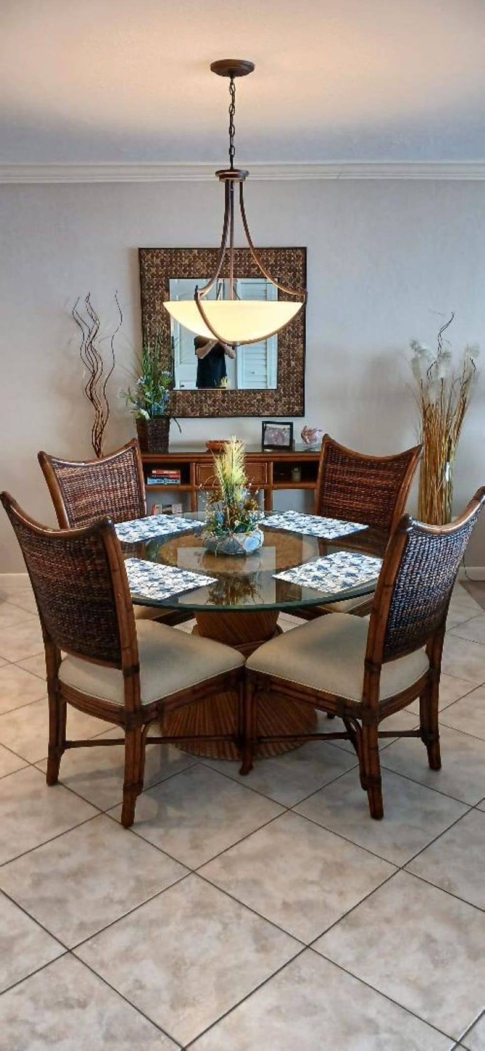 Seating for four plus three under-counter stools.