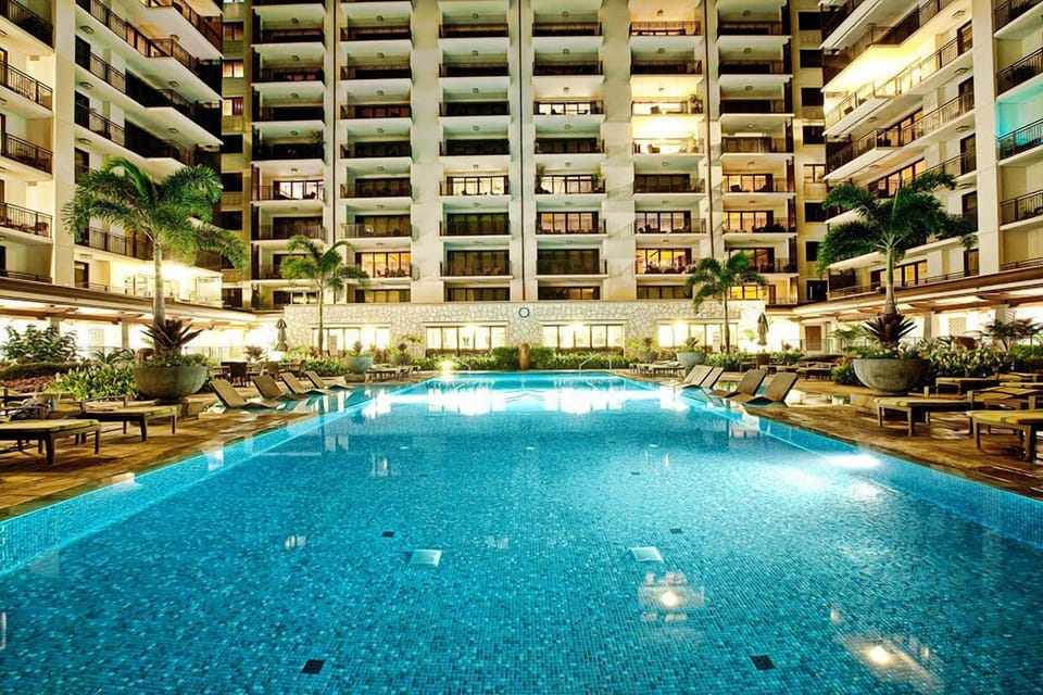 Ko Olina Beach Villas lap pool at night.