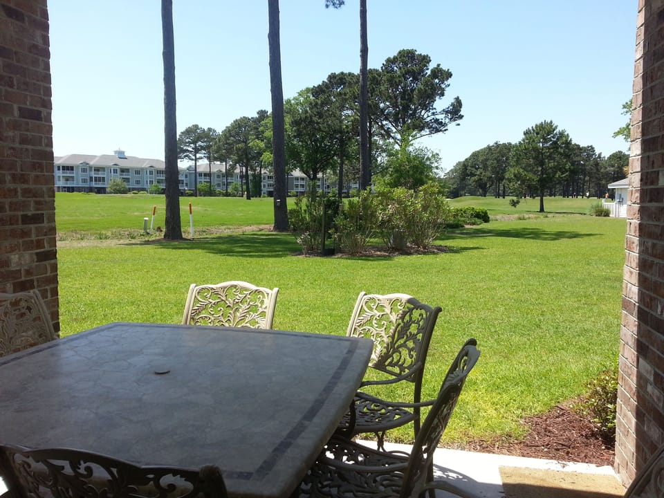 View from patio, looking straight out at golf course