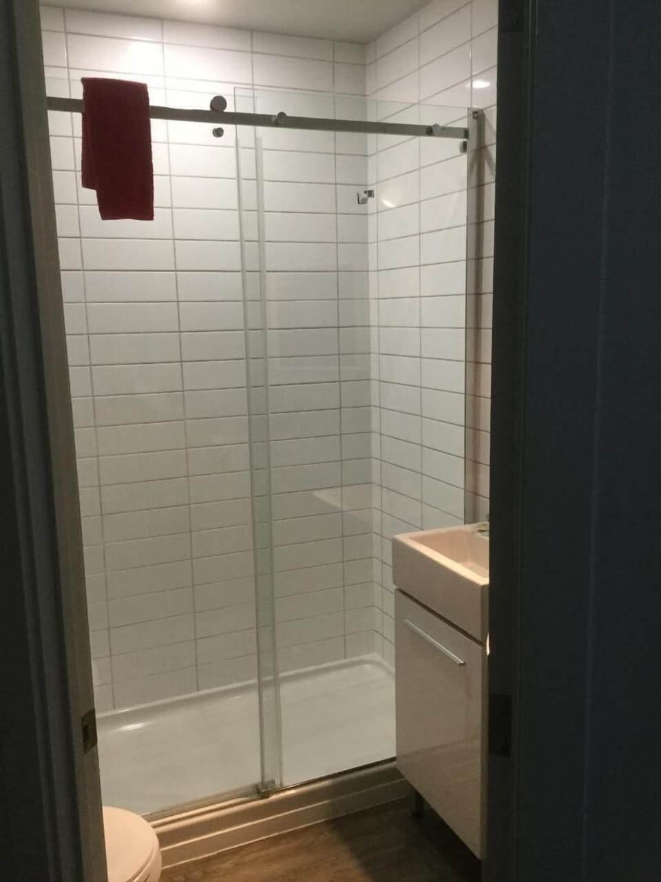 New large double glass door shower.