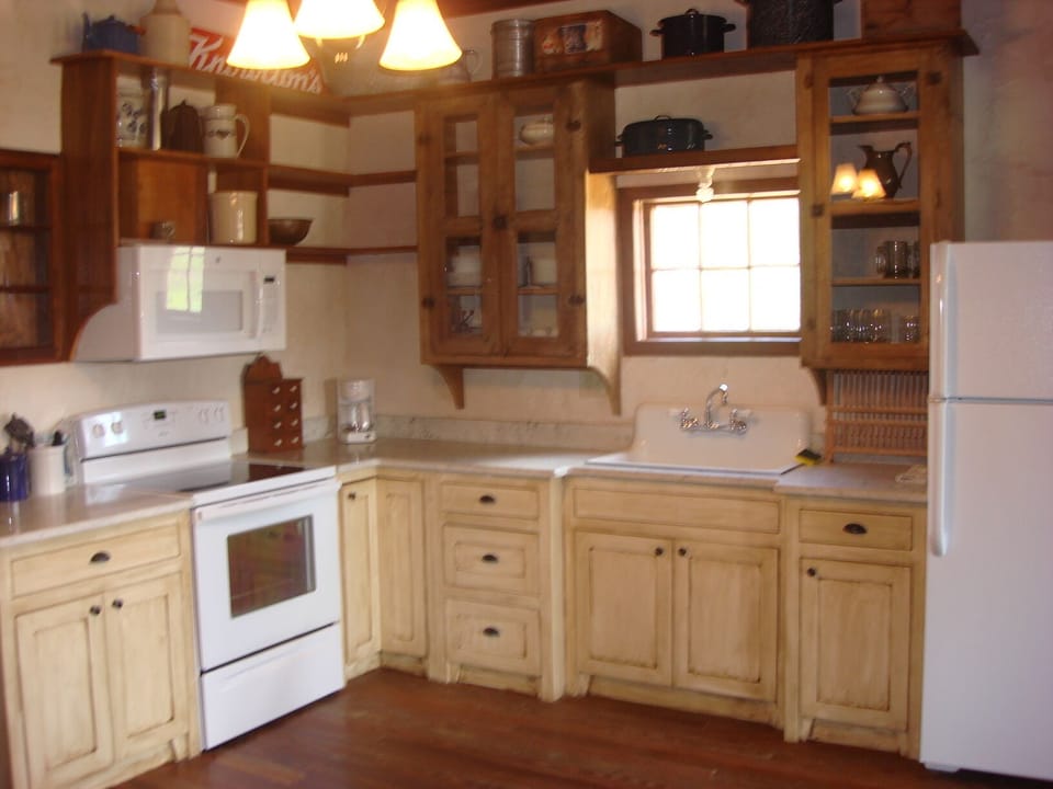 The kitchen is a blend of old and new