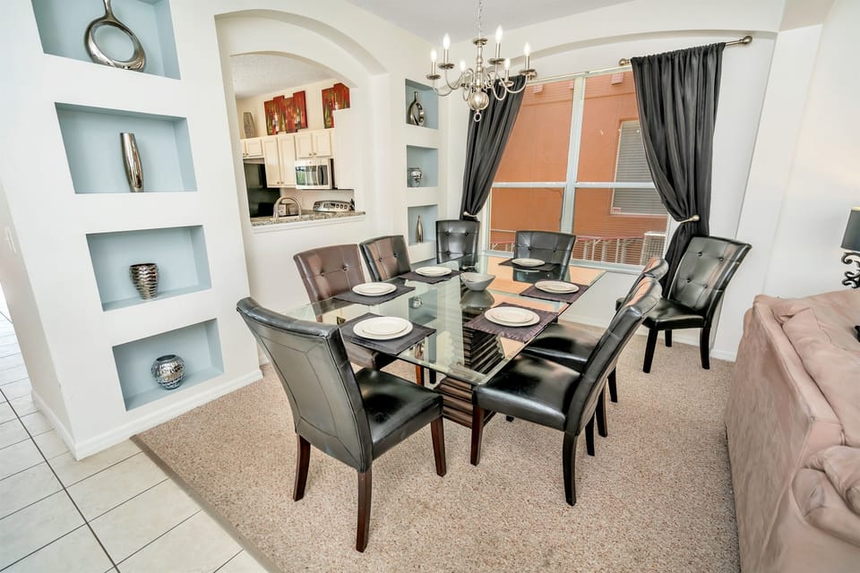 Dining table has 8 chairs.