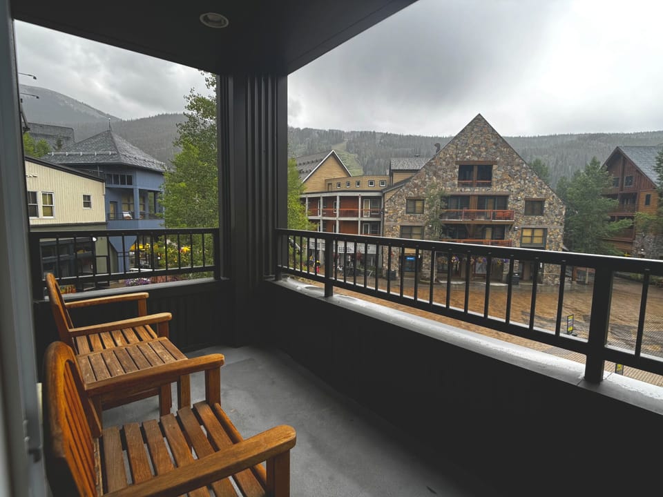 Private balcony overlooking River Run Village with mountain views