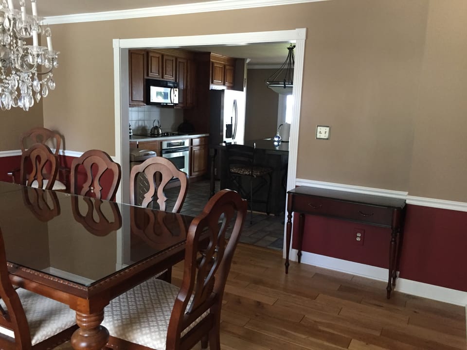 Dinging room opens into the large kitchen