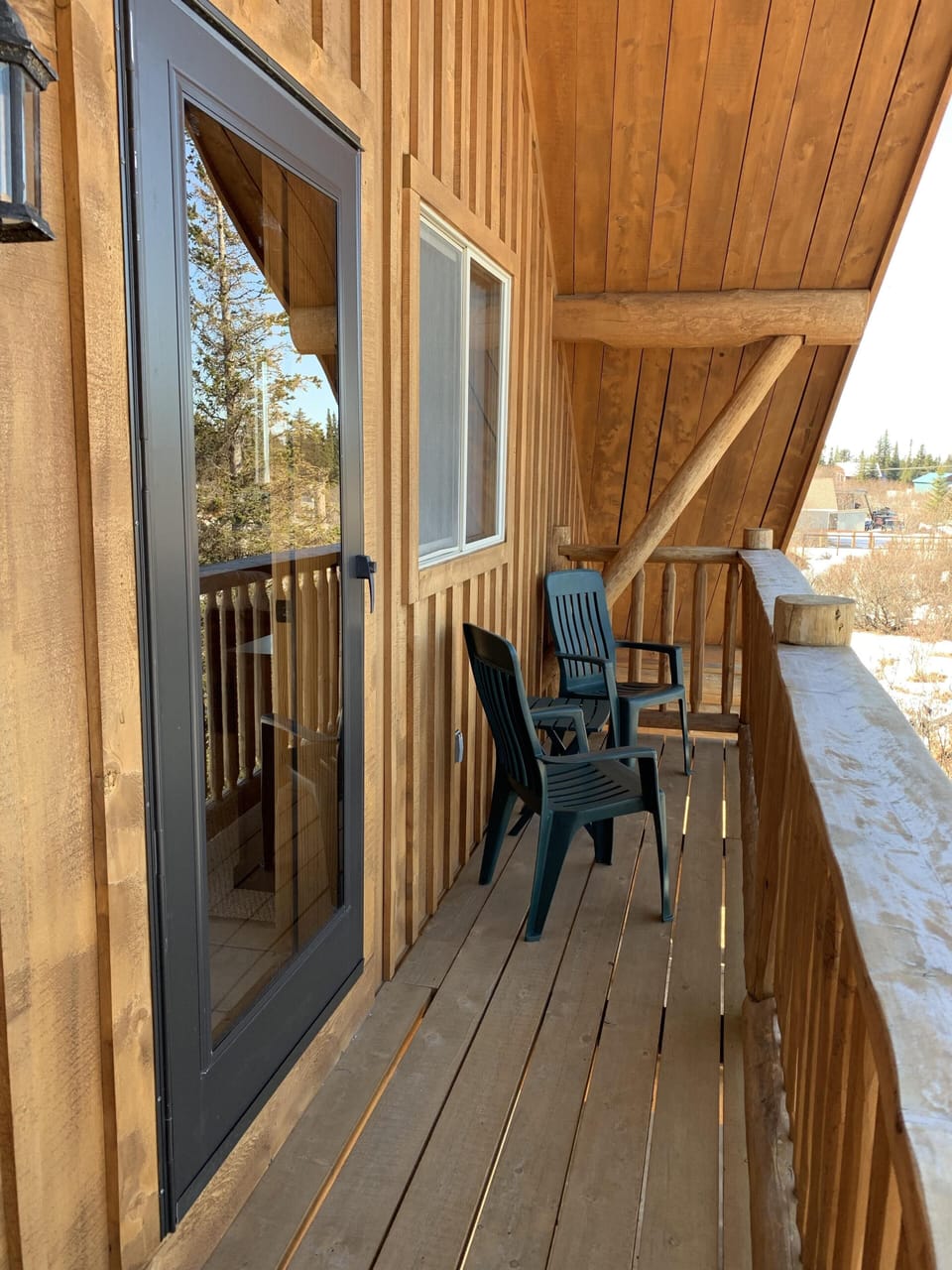 Seating to enjoy the morning air or evening sunset.  Northern lights too!