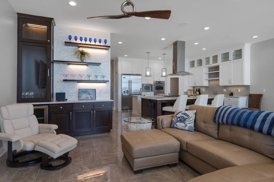 Living room and bar area