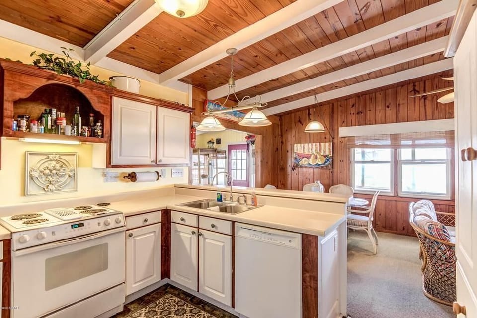 Kitchen sink area faces ocean
