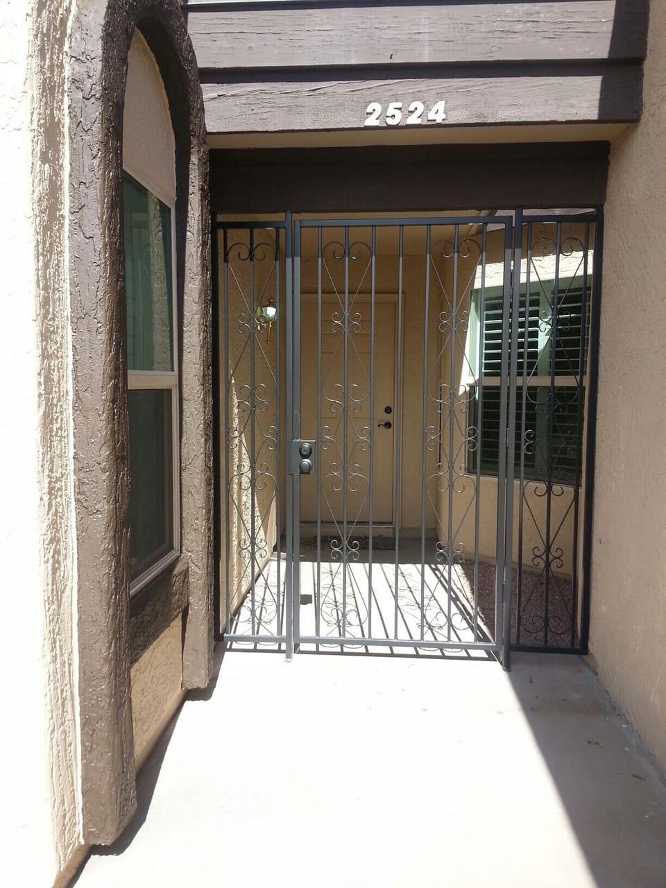 Front of property with Security Decorative Tuscan Entrance & Plantation Shutters
