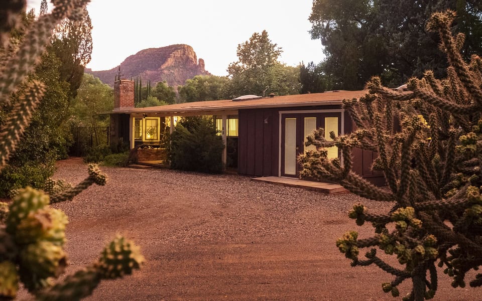 The front of the home at dusk
