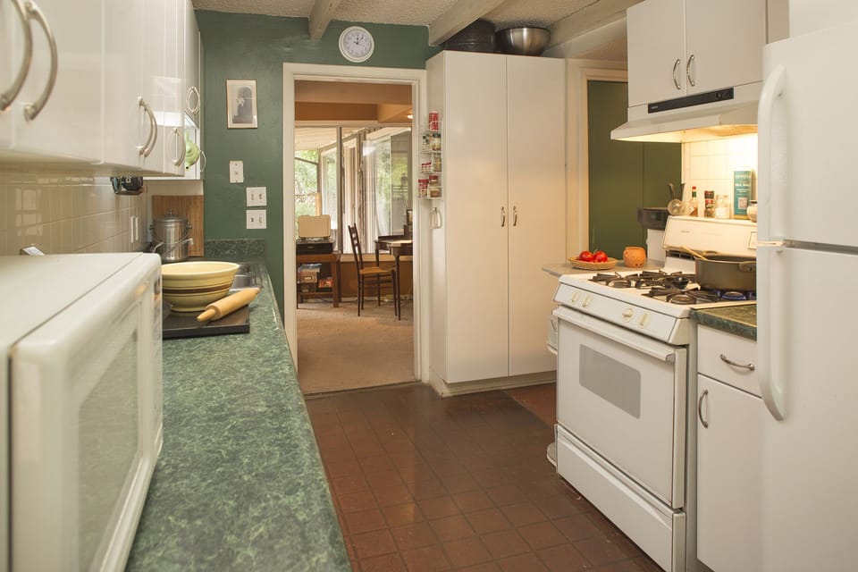 The kitchen is filled with tools for cooking, baking and even making ice cream