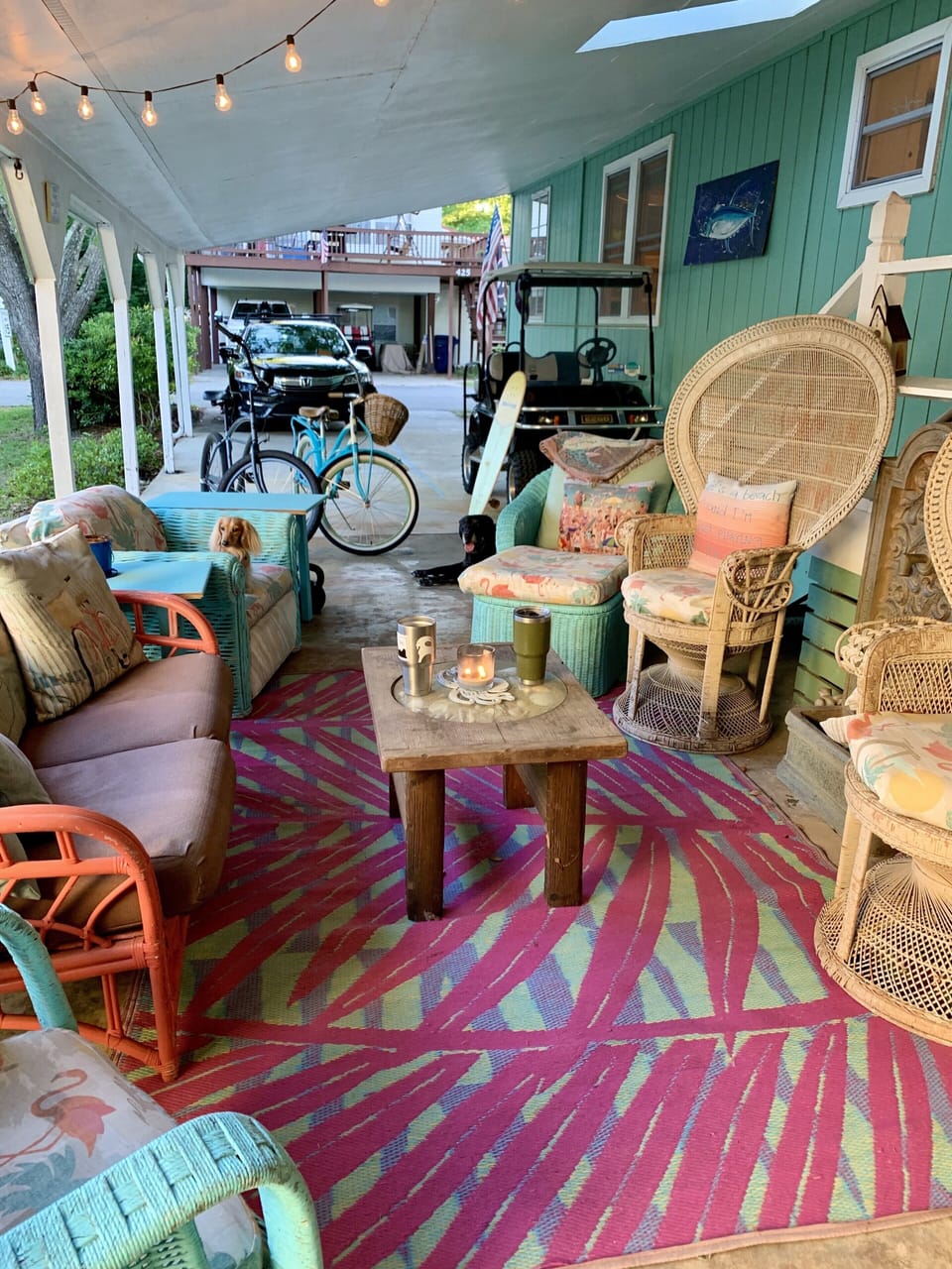 Outdoor seating area with outdoor TV  and gas grill. BIKES ARE NOT INCLUDED