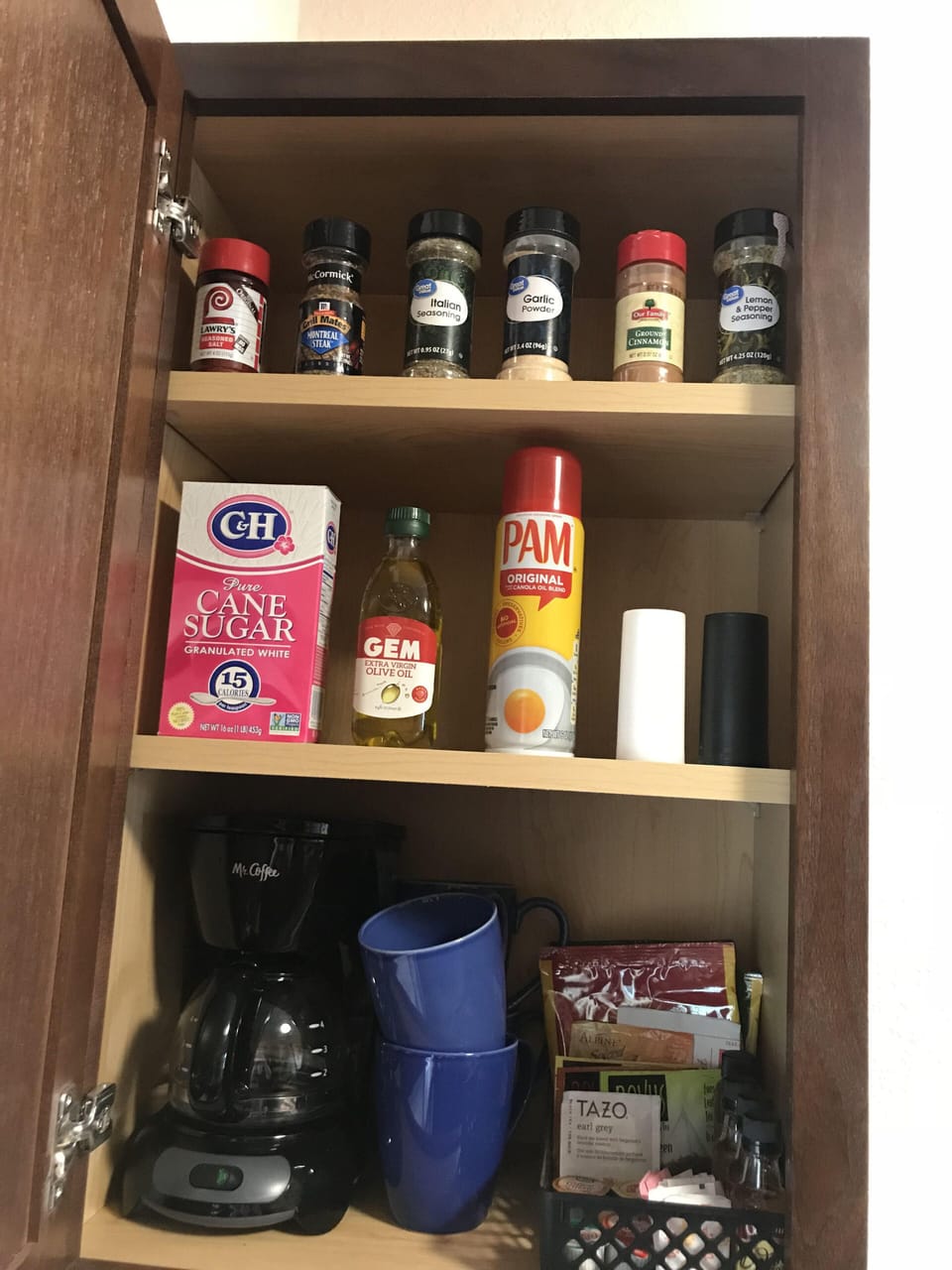 basic spices are stocked in the kitchen