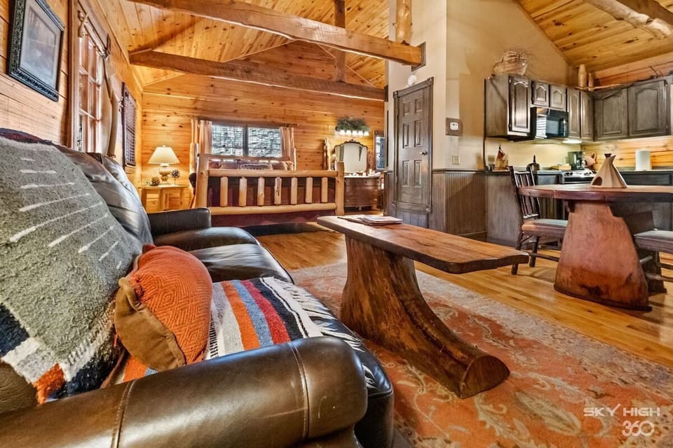 The natural materials and vaulted ceilings of this cabin create a sacred space for your retreat.
