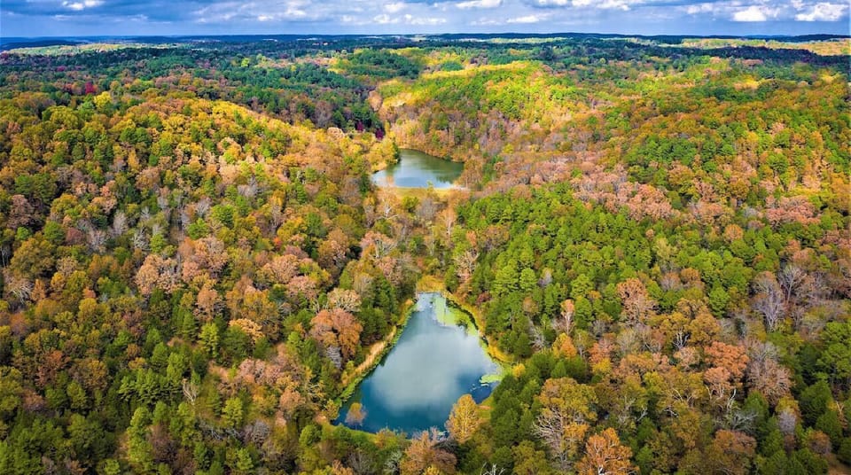 Aerial view of the valley. The Cherokee is located in the woods to the left of the first lake.