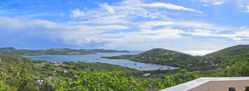 Panoramic view from 2nd floor patio toward Fulladoza and Mosquito Bays.
