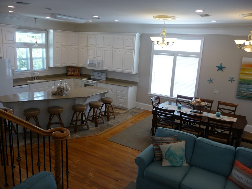 Spacious kitchen with large eat at island