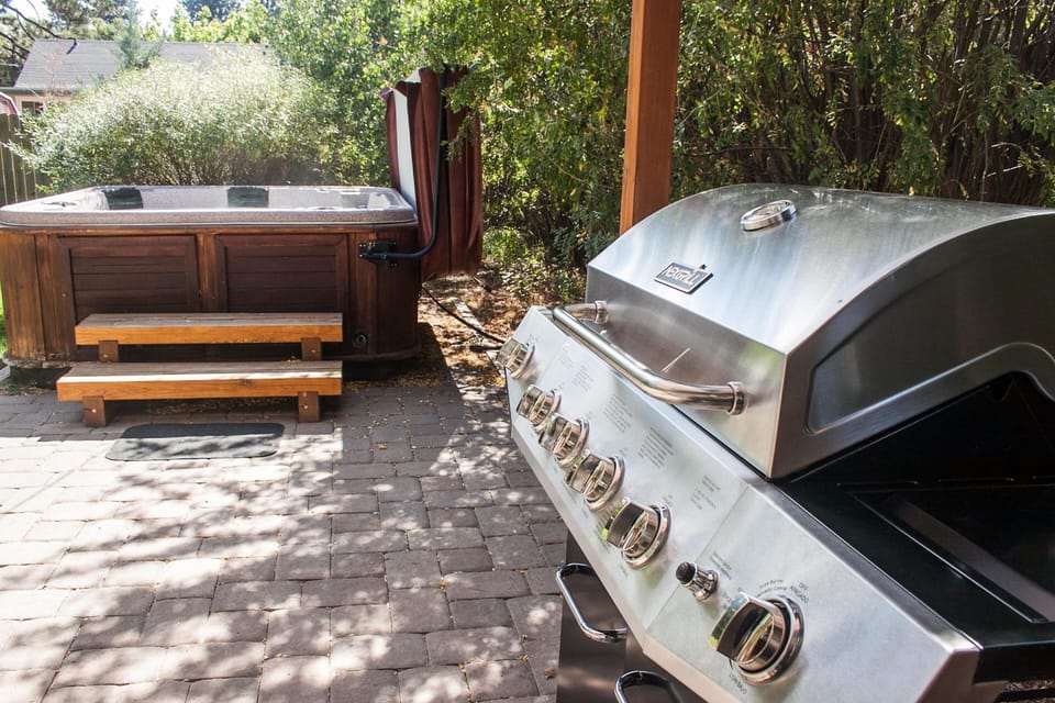 6 burner stainless grill on the patio