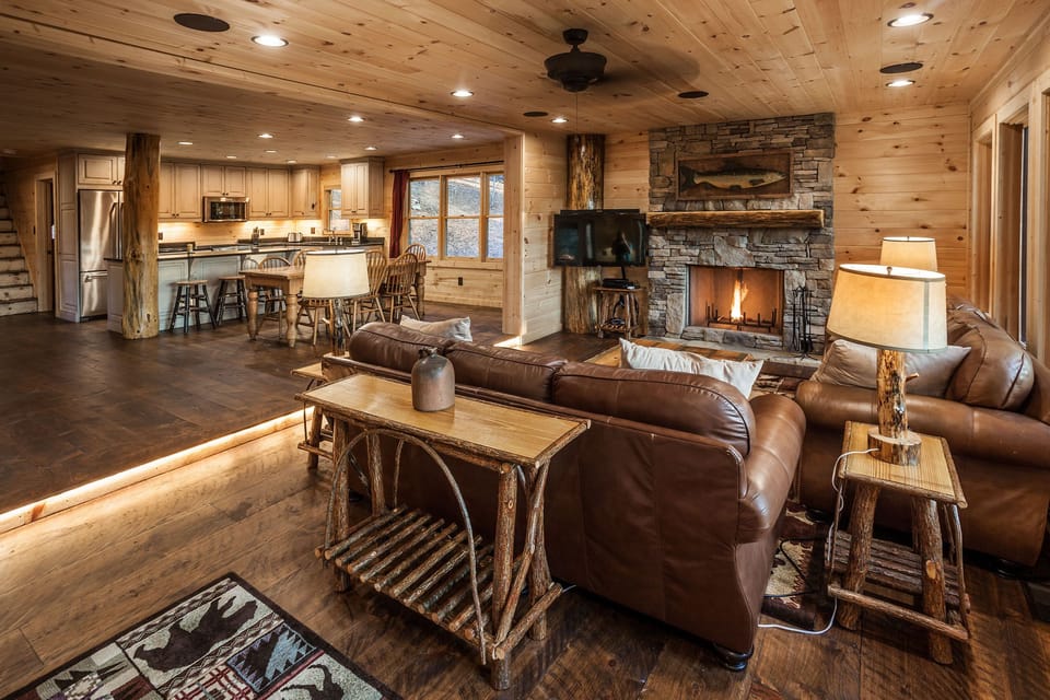 Direct TV and custom fireplace to watch the game or just enjoy the fire