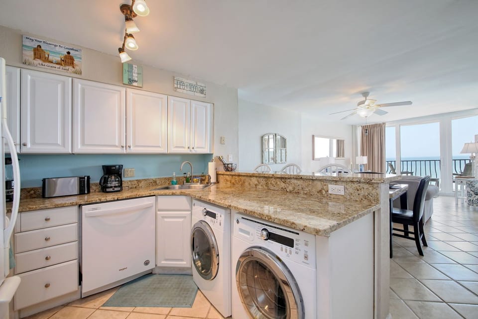 Conveniently located washer and dryer.