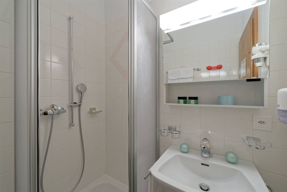 Shower, free toiletries, hair dryer, towels