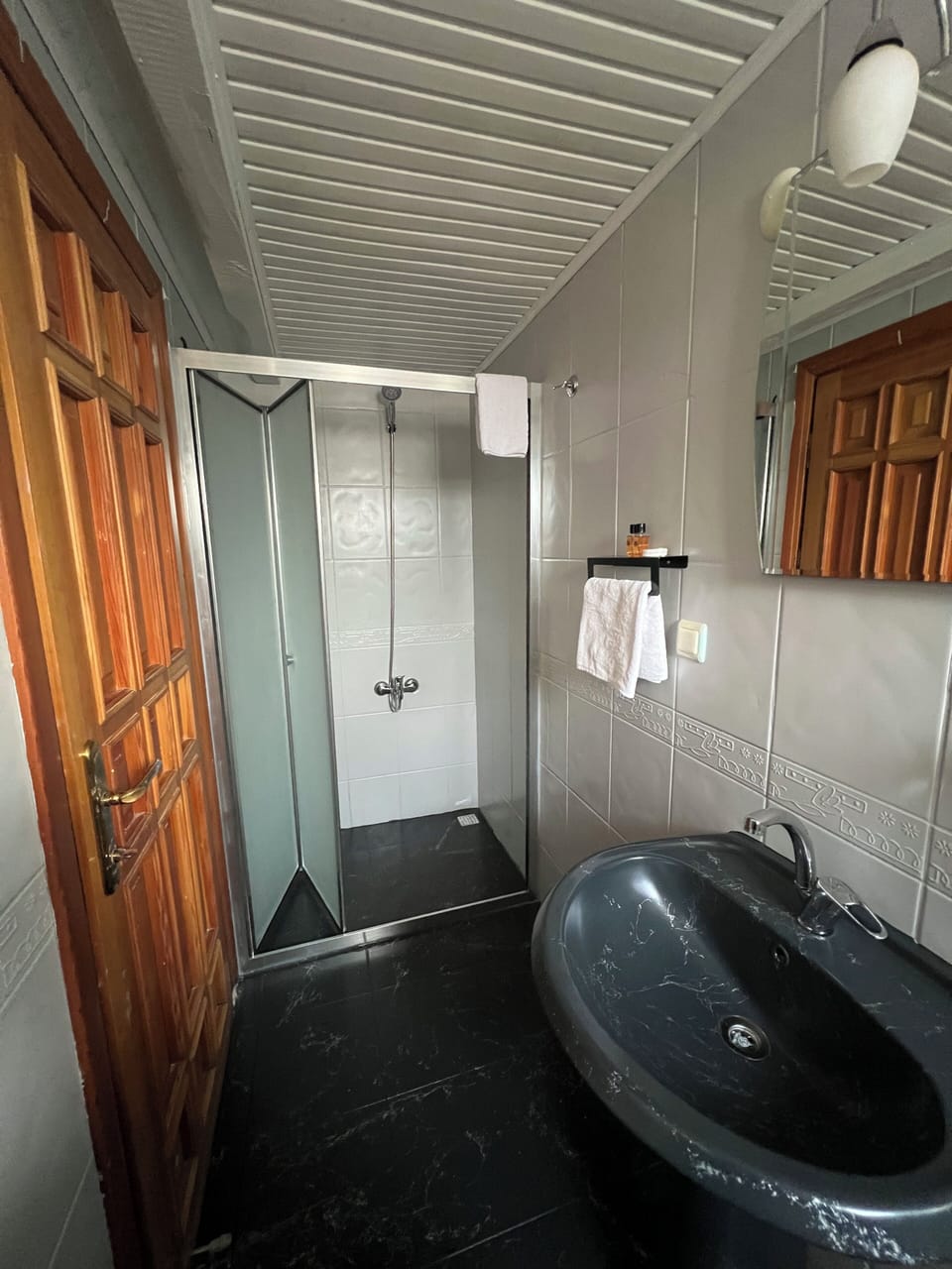 Shower, free toiletries, hair dryer, slippers