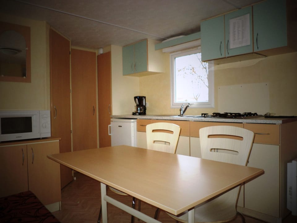 Basic Mobile Home | Private kitchen | Fridge, microwave, stovetop, coffee/tea maker