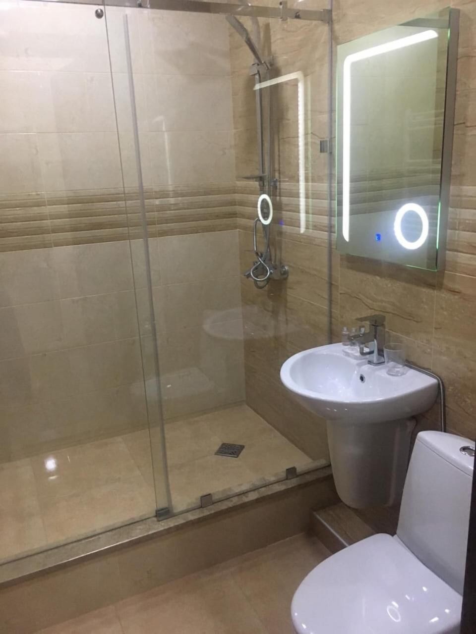 Shower, free toiletries, hair dryer, bathrobes