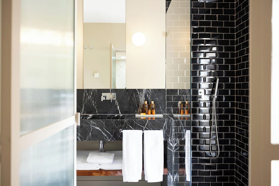 Shower, rainfall showerhead, hair dryer, bathrobes
