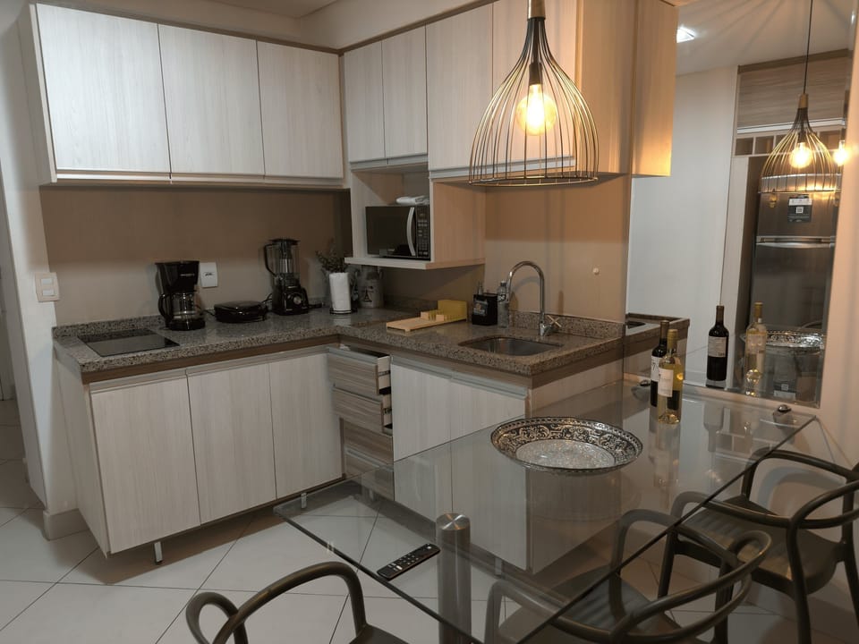 Full-size fridge, microwave, oven, rice cooker