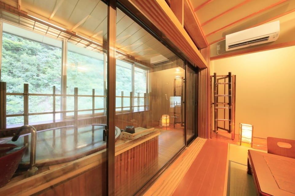 Room with Half Open-air bath | In-room safe, free WiFi, bed sheets