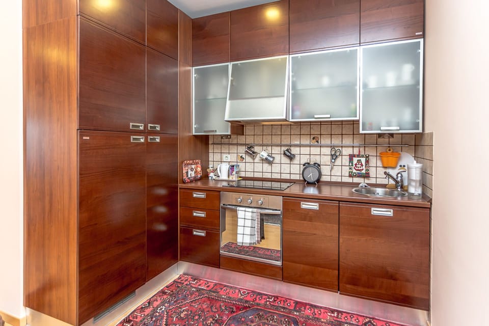 Apartment, Balcony, City View | Private kitchen | Full-size fridge, microwave, oven, stovetop