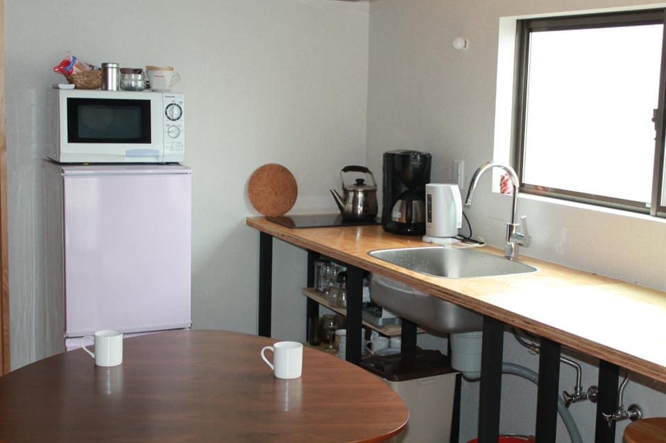 Fridge, microwave, stovetop, toaster oven