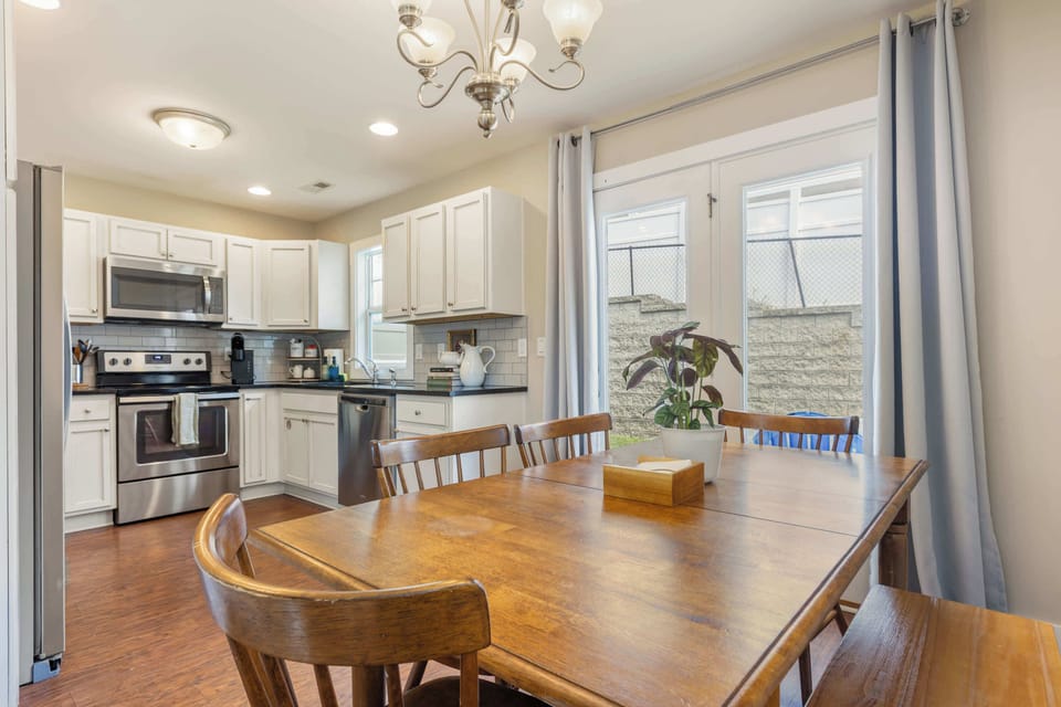 "Kitchen large and easy to maneuver around." Past guest. Cook a full meal or just stash your leftovers in the full size fridge.
