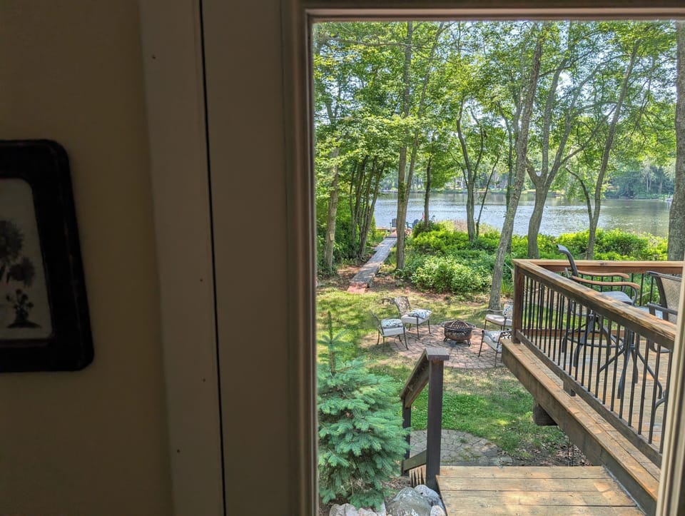 Sunroom door view to lake