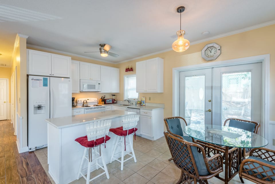 Open kitchen and dining area