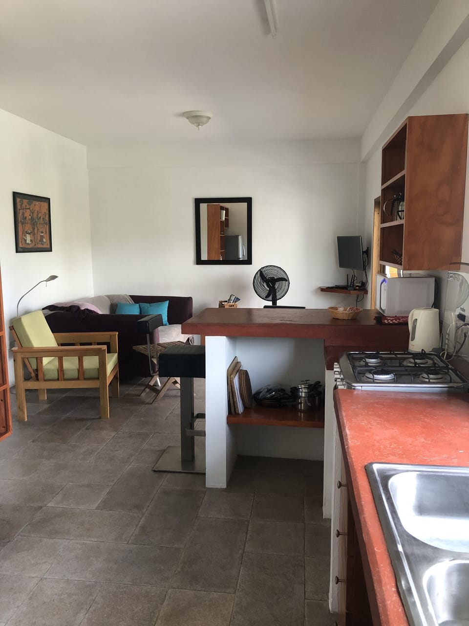View from the kitchen to the seating room