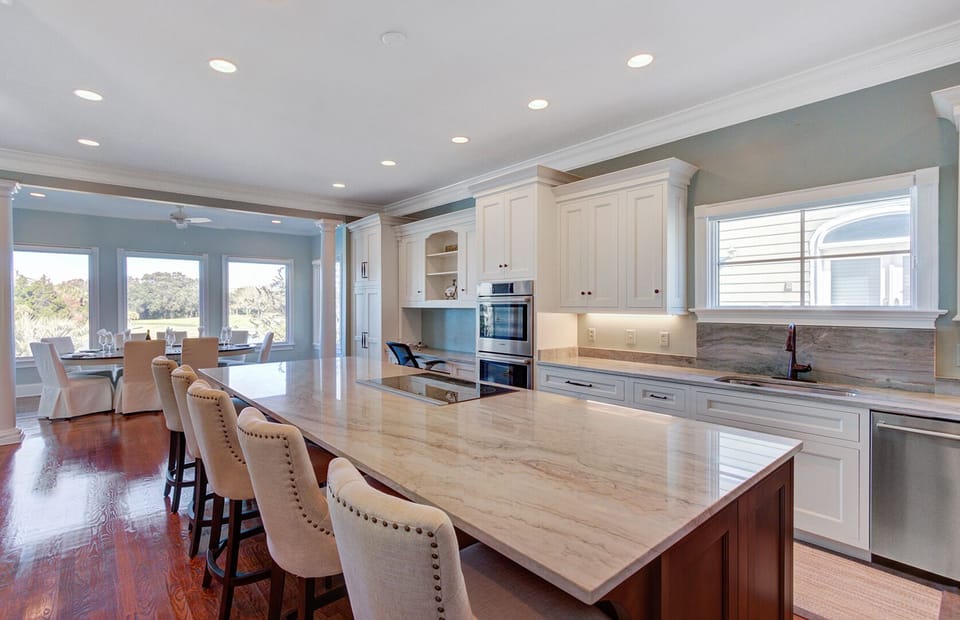 Kitchen with extra seating.