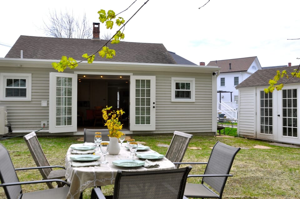 outside dining off kitchen French doors