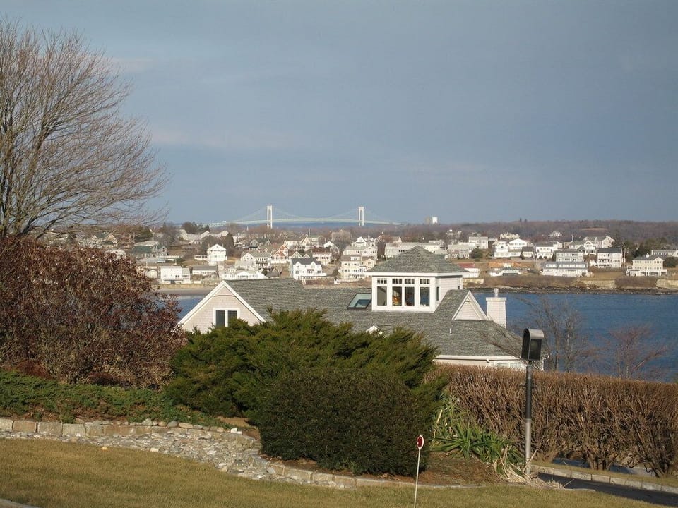View from top of Bonnet neighborhood, Newport Bridge and Narragansett Bridge.  