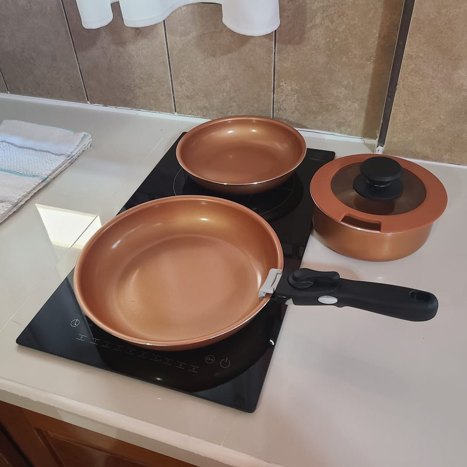 Cooktop with pots and pans