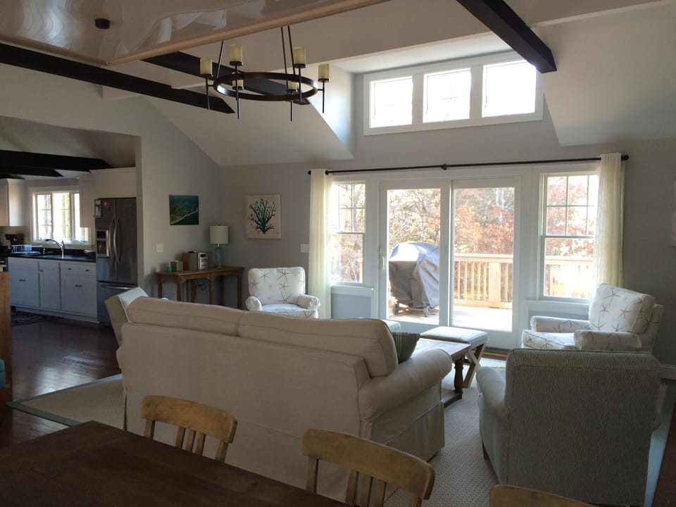deck has xtra large gas grill, seating for 8-10 & chaise lounges