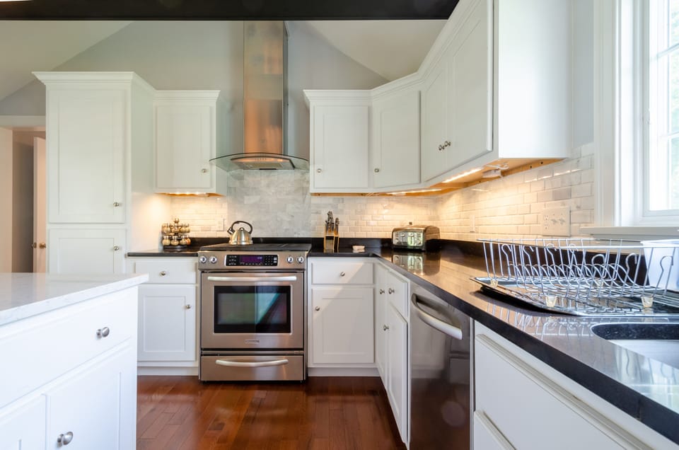Kitchen with plenty of cabinets and counter space.