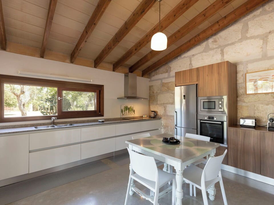 Kitchen, Interior Design, Furniture, Flooring, Countertop, Wood, Ceiling, Kitchen Appliance, Light Fixture, Home