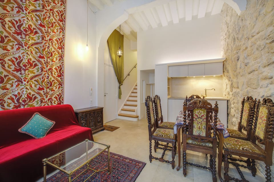 Living and dining areas.